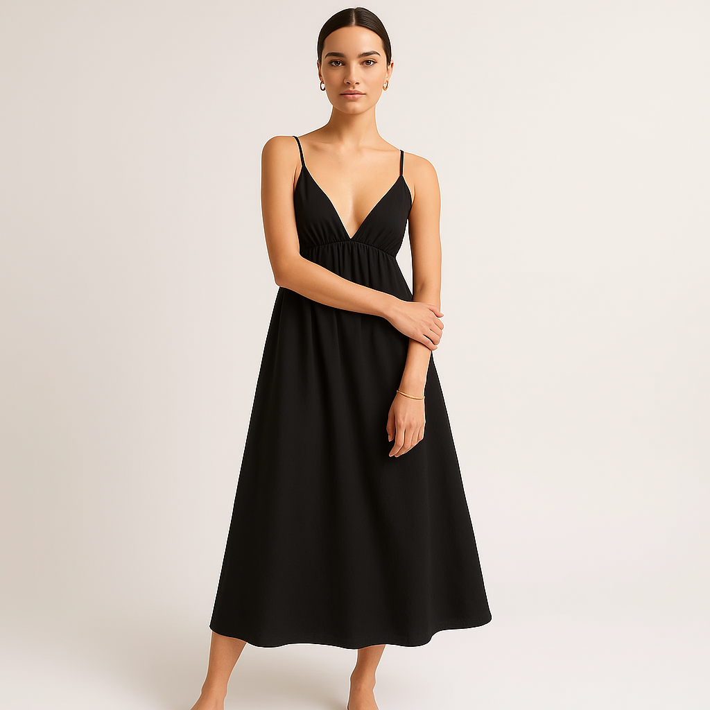Abito Midi in Cotone | Scollo a V | Spalline Regolabili