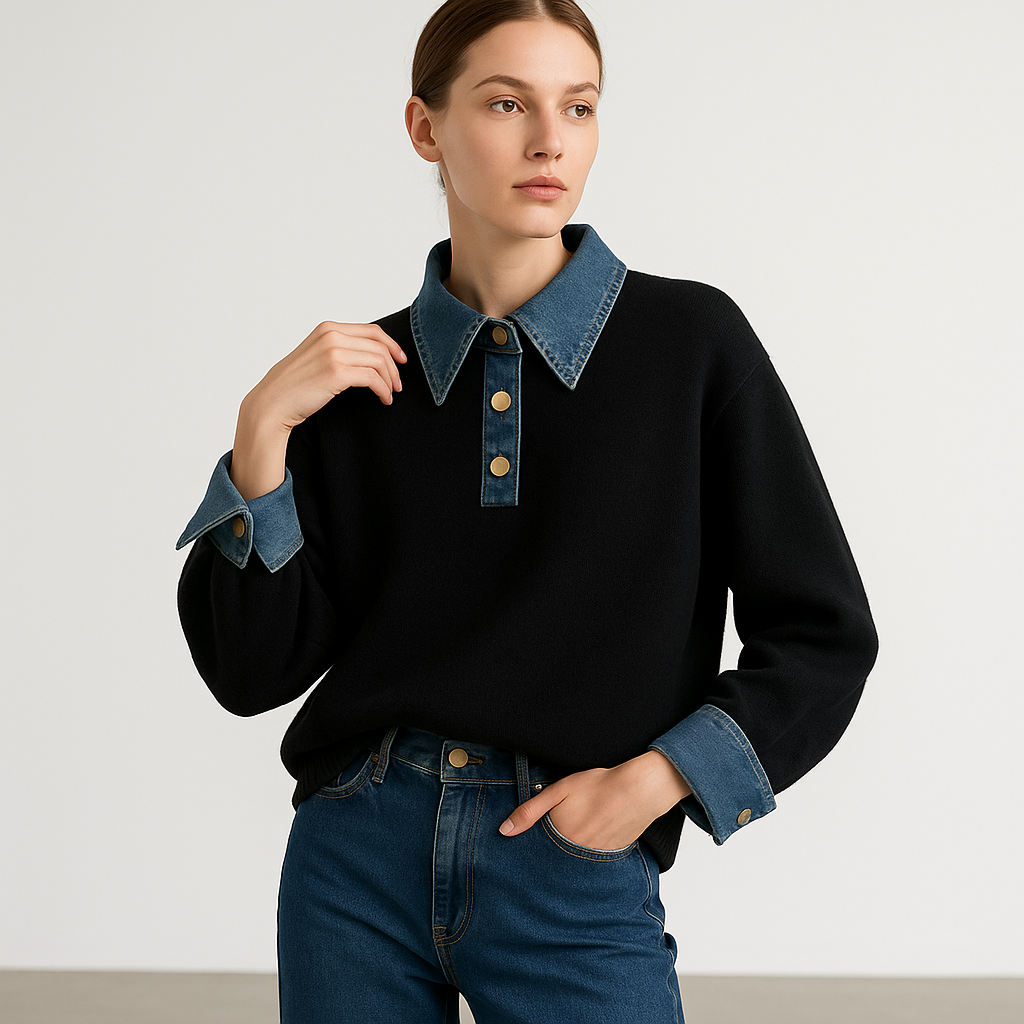 Maglione Denim Contrasto | Cotone Misto | Streetwear Moderno