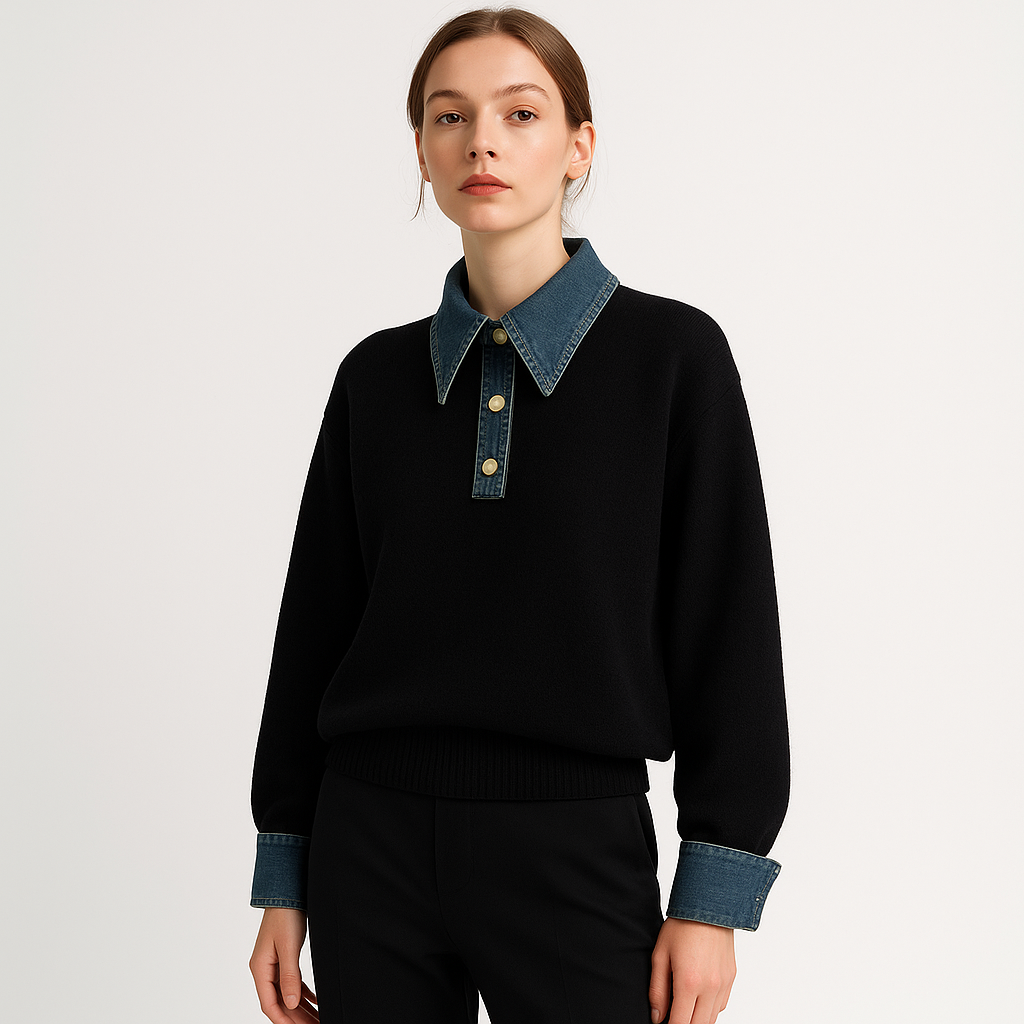 Maglione Denim Contrasto | Cotone Misto | Streetwear Moderno