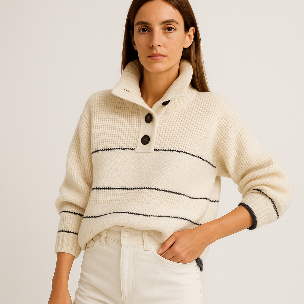 Maglione Striato Marine | Cotone Knit Cream | Eleganza Contemporanea