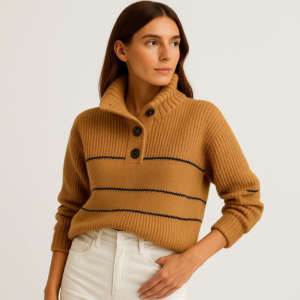 Maglione Striato Marine | Cotone Knit Cream | Eleganza Contemporanea