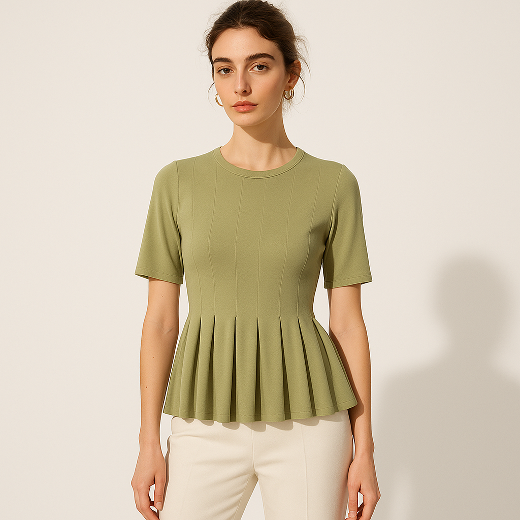 Top in Maglia con Orlo Plissettato | Vita Slim | Manicotto Corto