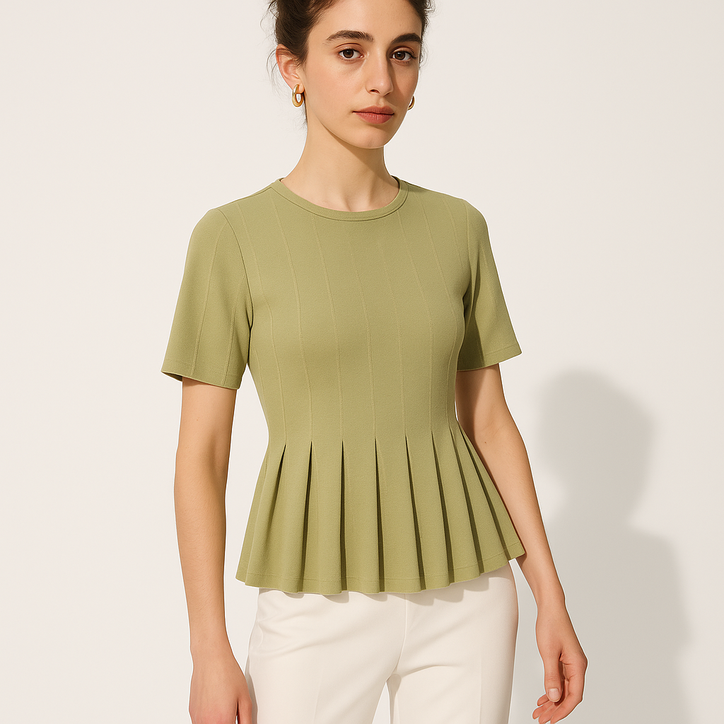Top in Maglia con Orlo Plissettato | Vita Slim | Manicotto Corto