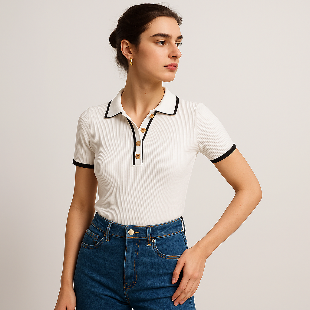 Polo Top Essenza Knit | Dettagli a Contrasto