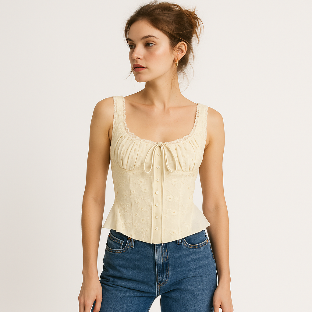 Top Corsetto Ricamato | Spalline in Pizzo | Silhouette Peplum