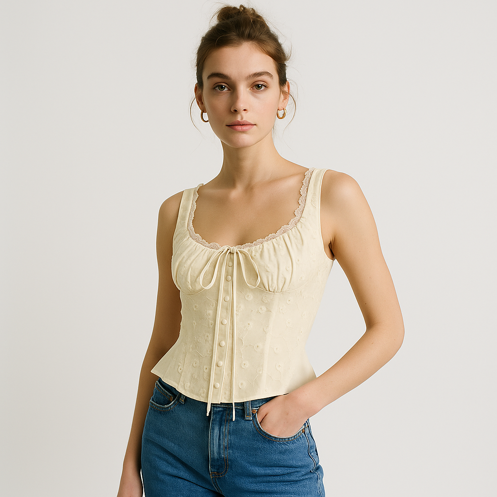 Top Corsetto Ricamato | Spalline in Pizzo | Silhouette Peplum