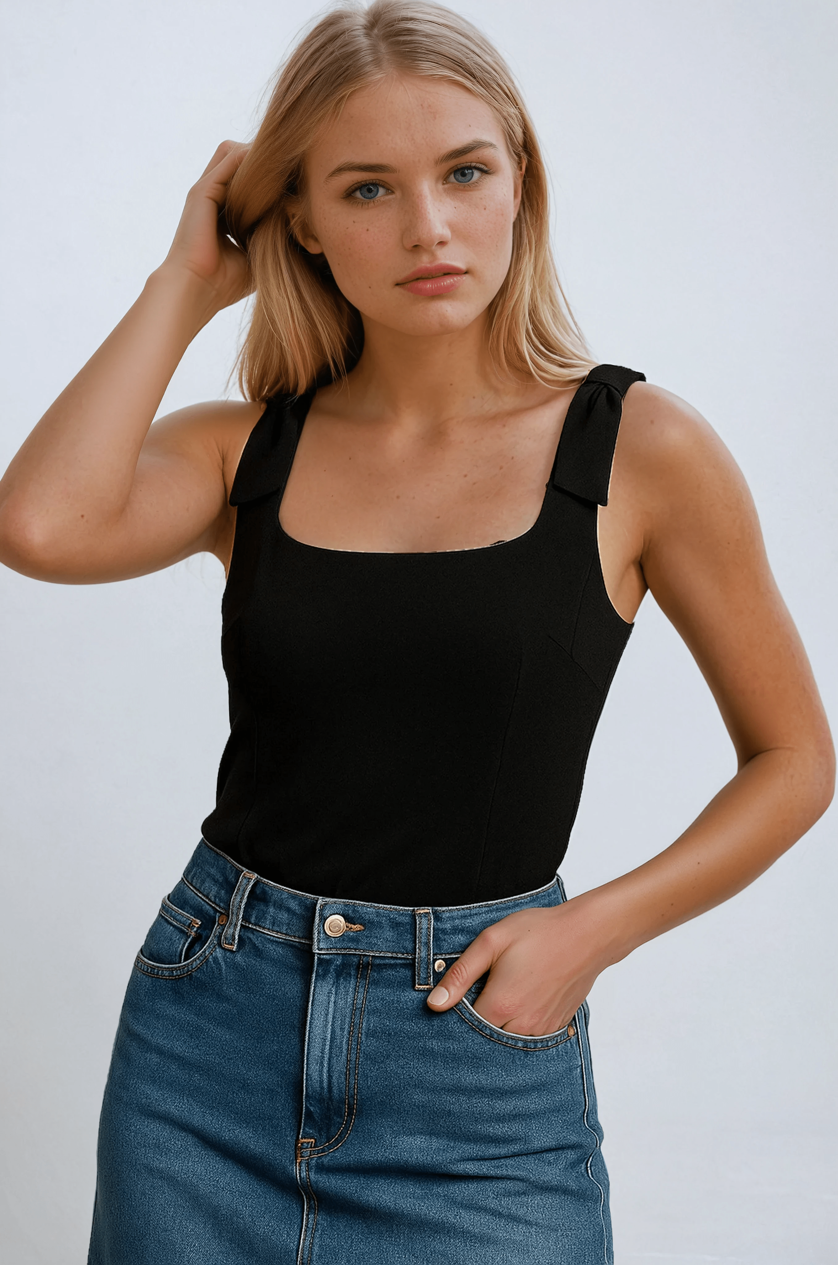 Top Cami Strutturato Essenza | Scollo Quadrato Dettaglio Fiocco Slim Fit