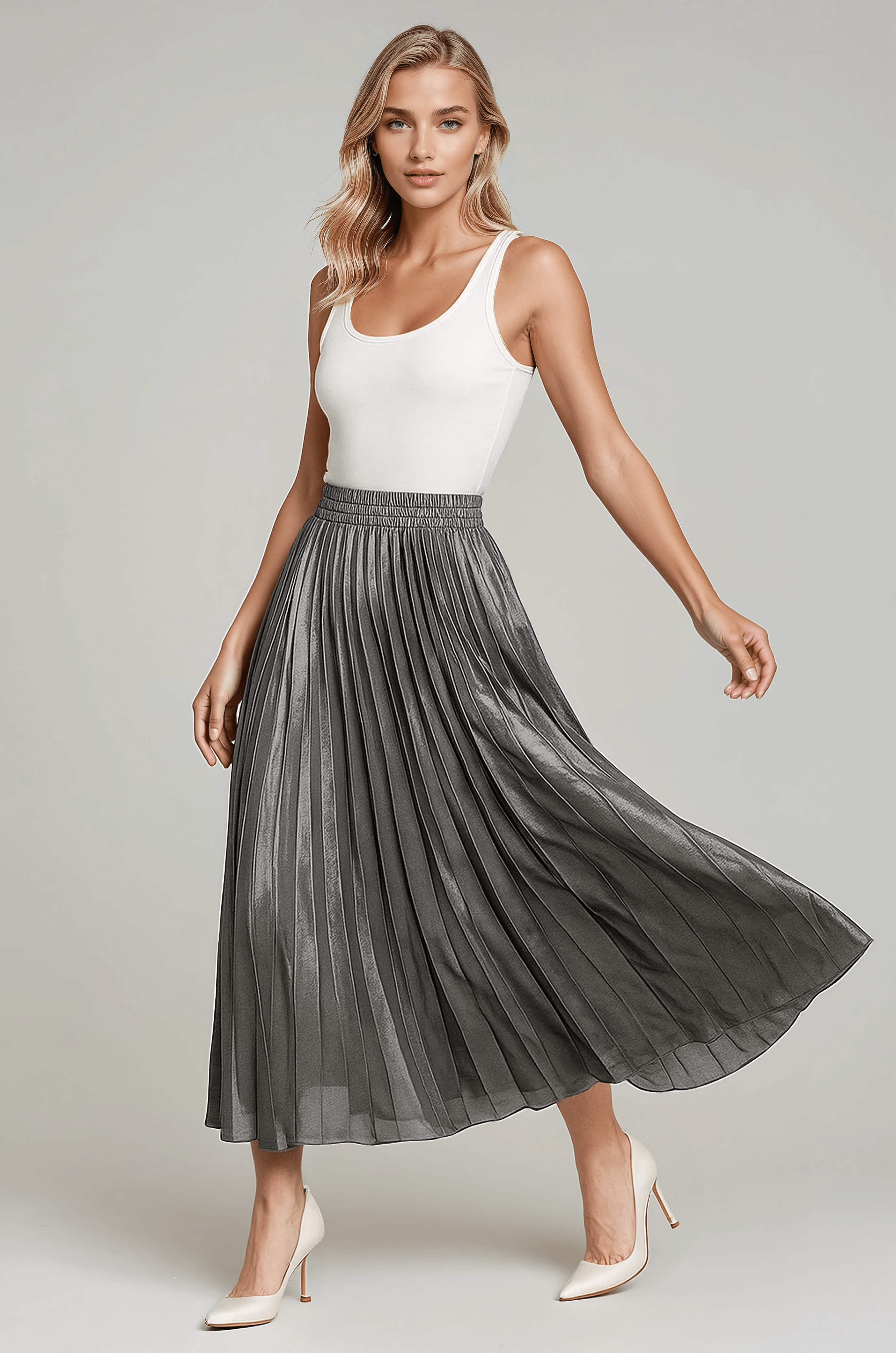 Gonna Maxi Plissettata | Vita Alta con Vestibilità Elastica