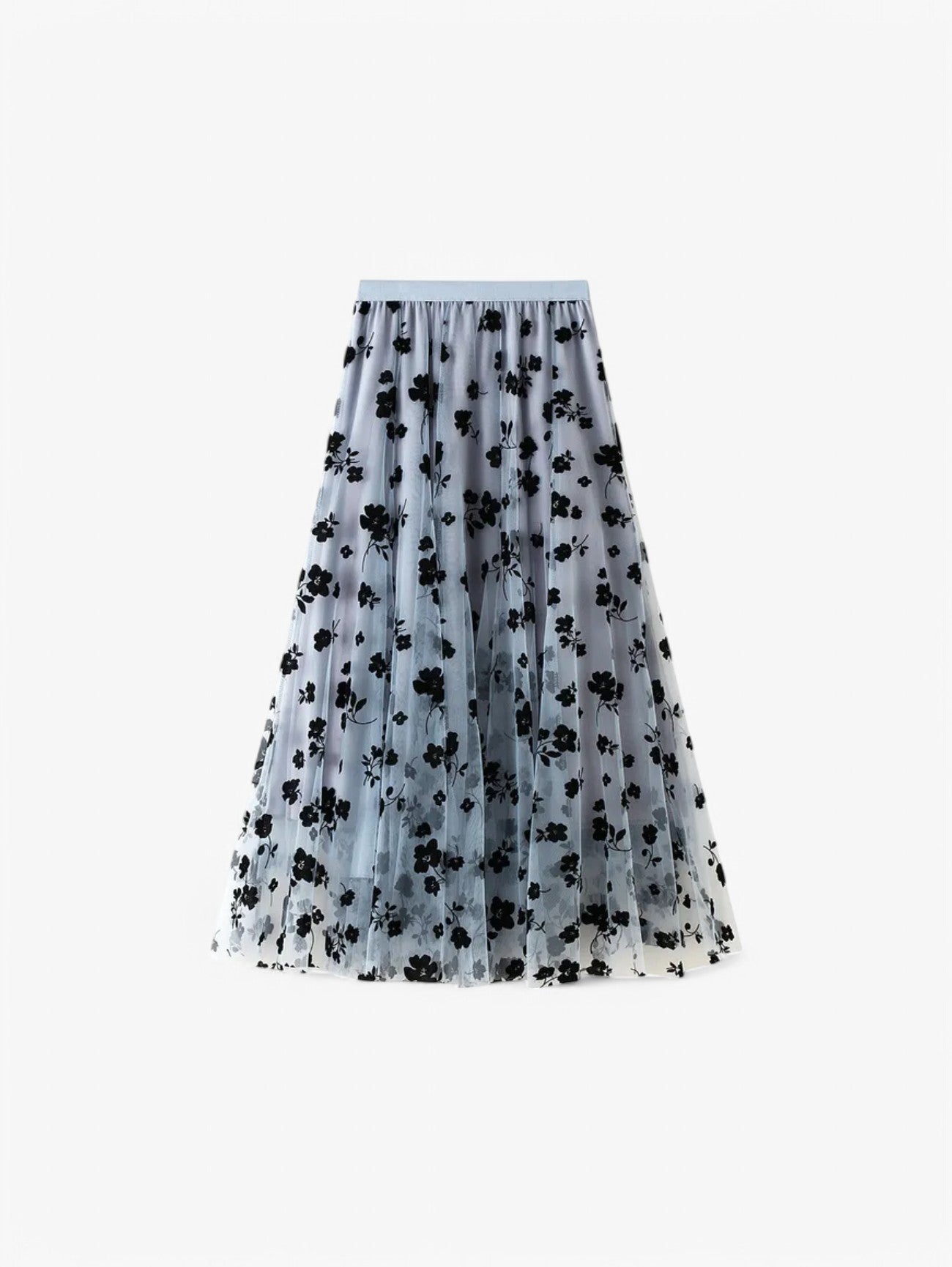 Gonna Midi Plissettata | Overlay in Mesh Floreale | Silhouette A-line