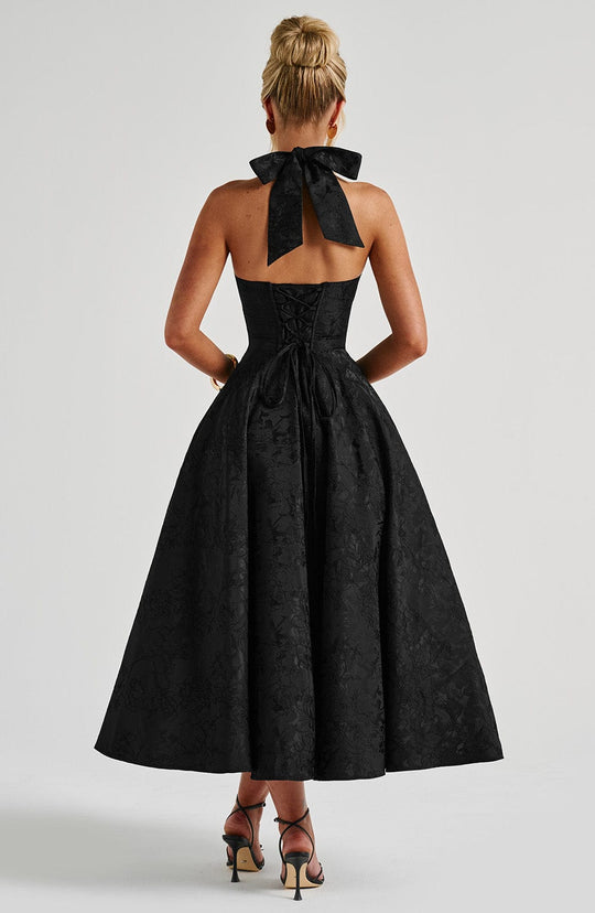 Abito Midi Satinato | Collo alla Halters, Silhouette A-Line
