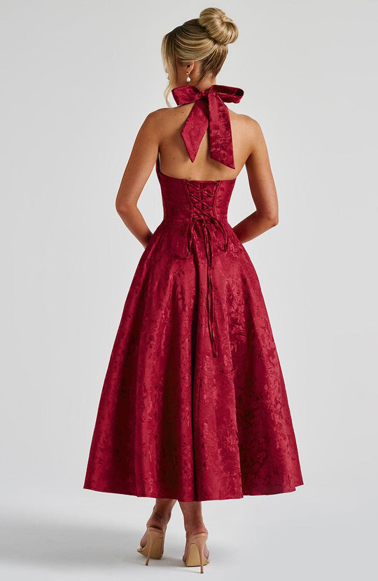 Abito Midi Satinato | Collo alla Halters, Silhouette A-Line