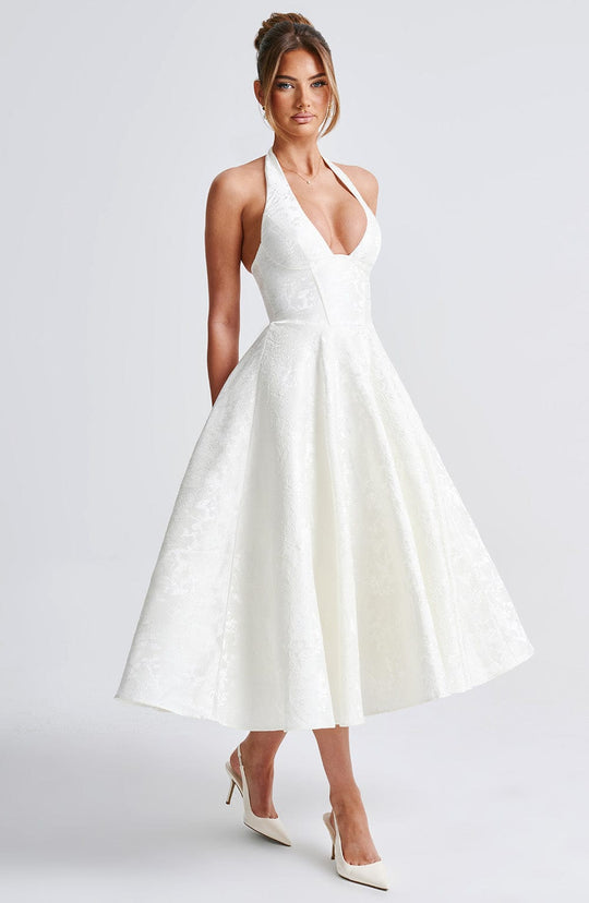 Abito Midi Satinato | Collo alla Halters, Silhouette A-Line