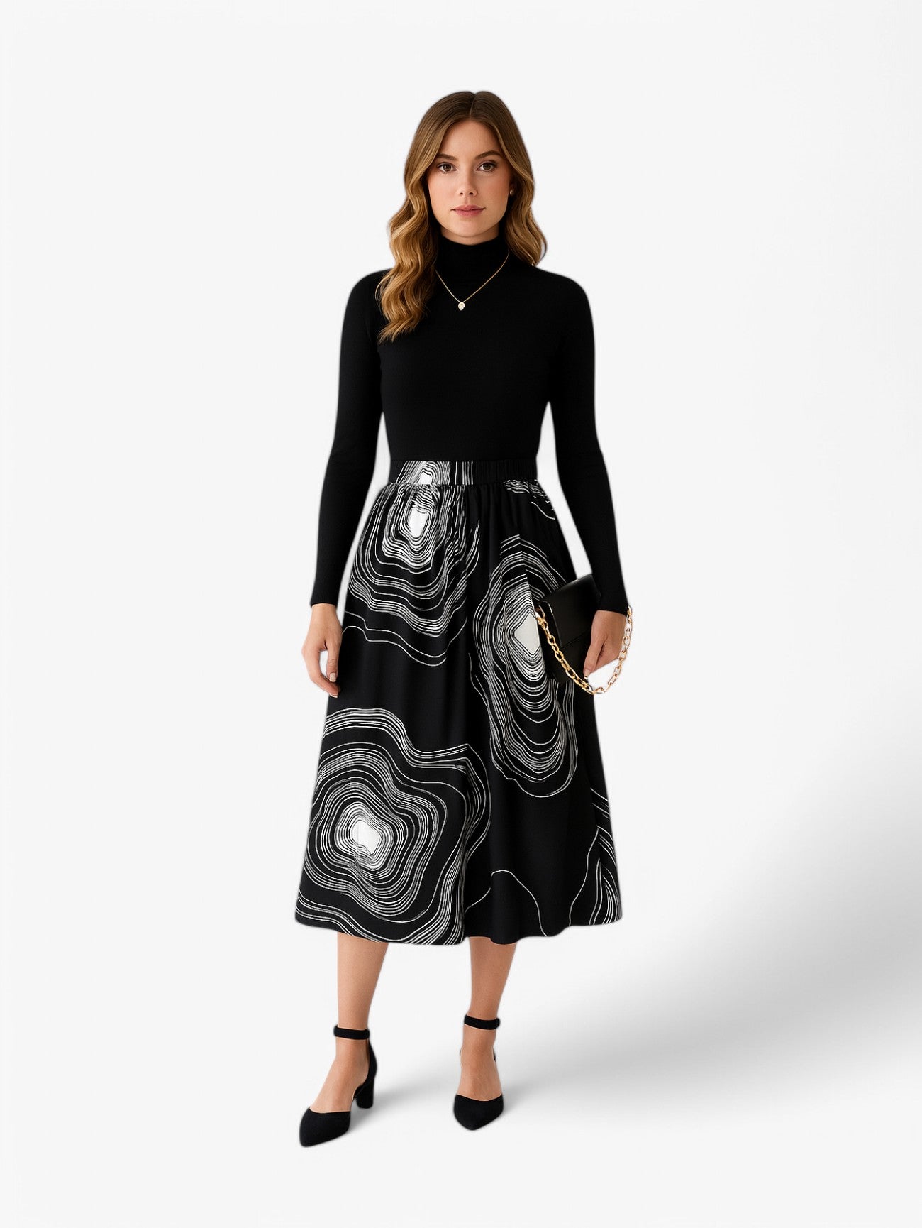 Gonna Midi A-line | Alta Vita | Stampa Astratta