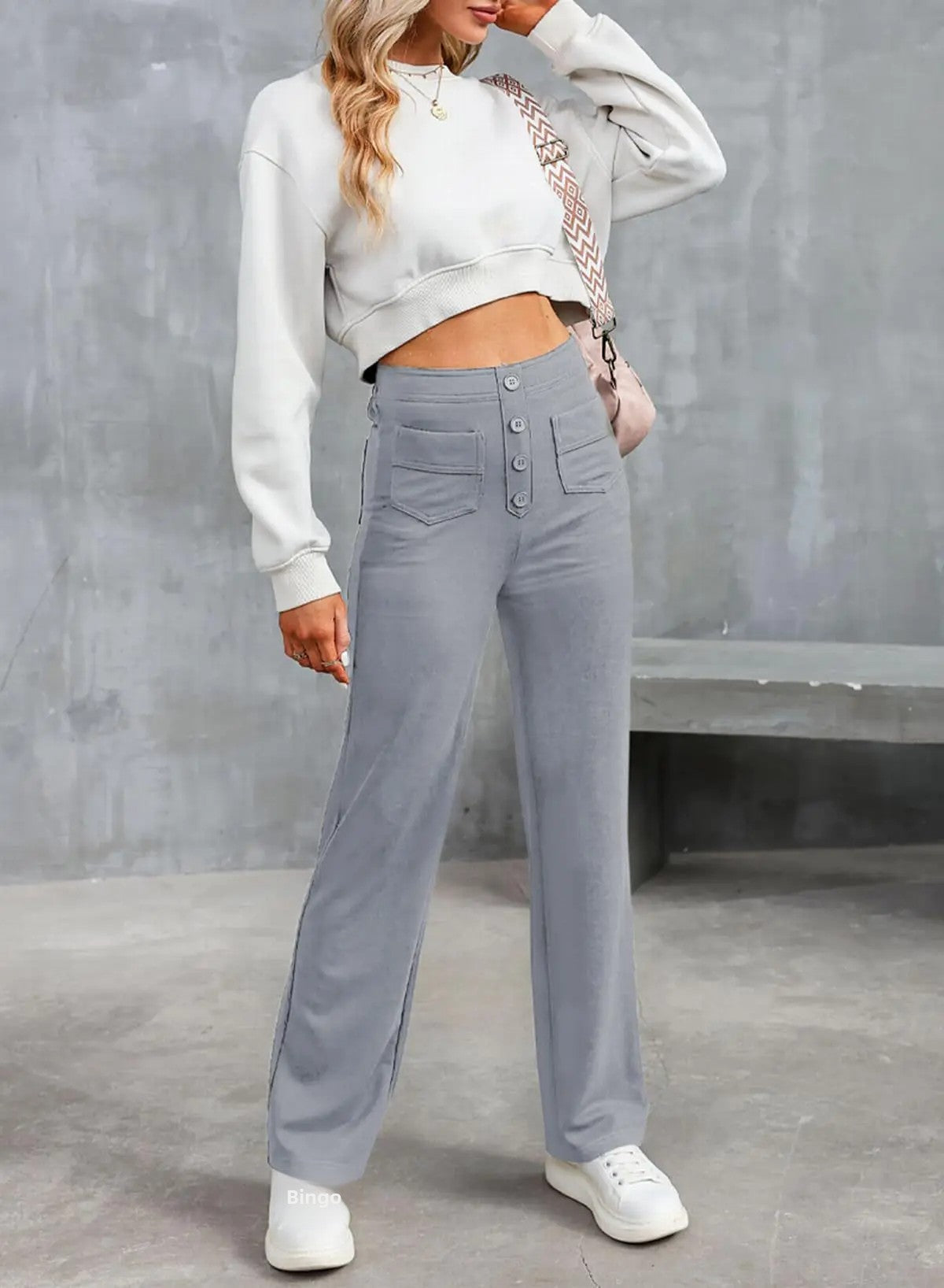 Pantaloni Alta Vita Largo con Dettaglio Tasche