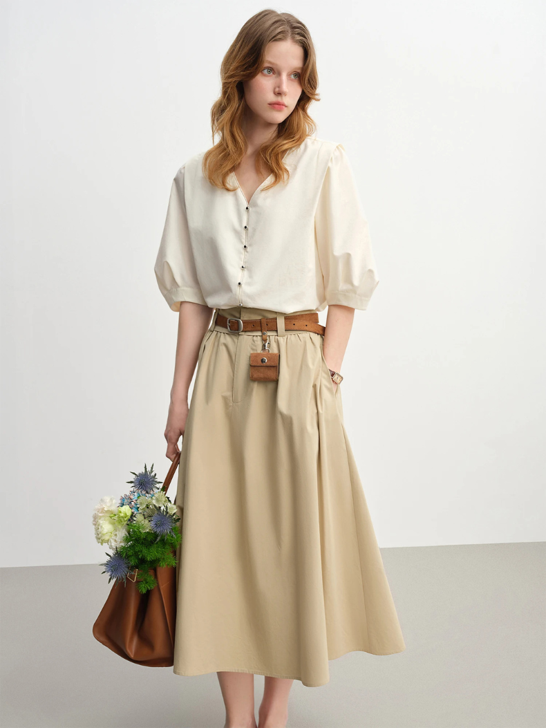 Blusa V-Collo a V | Vestibilità Comoda | Dettagli Bottoni