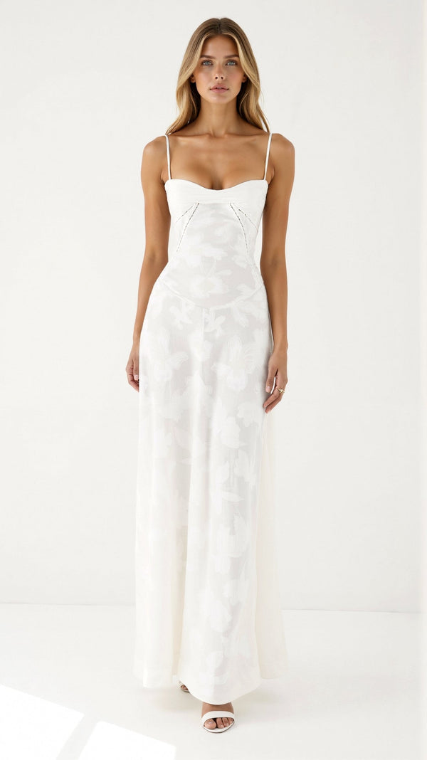 Abito Naya Pizzo Maxi | Sovrapposizione Trasparente | Spaghetti Straps