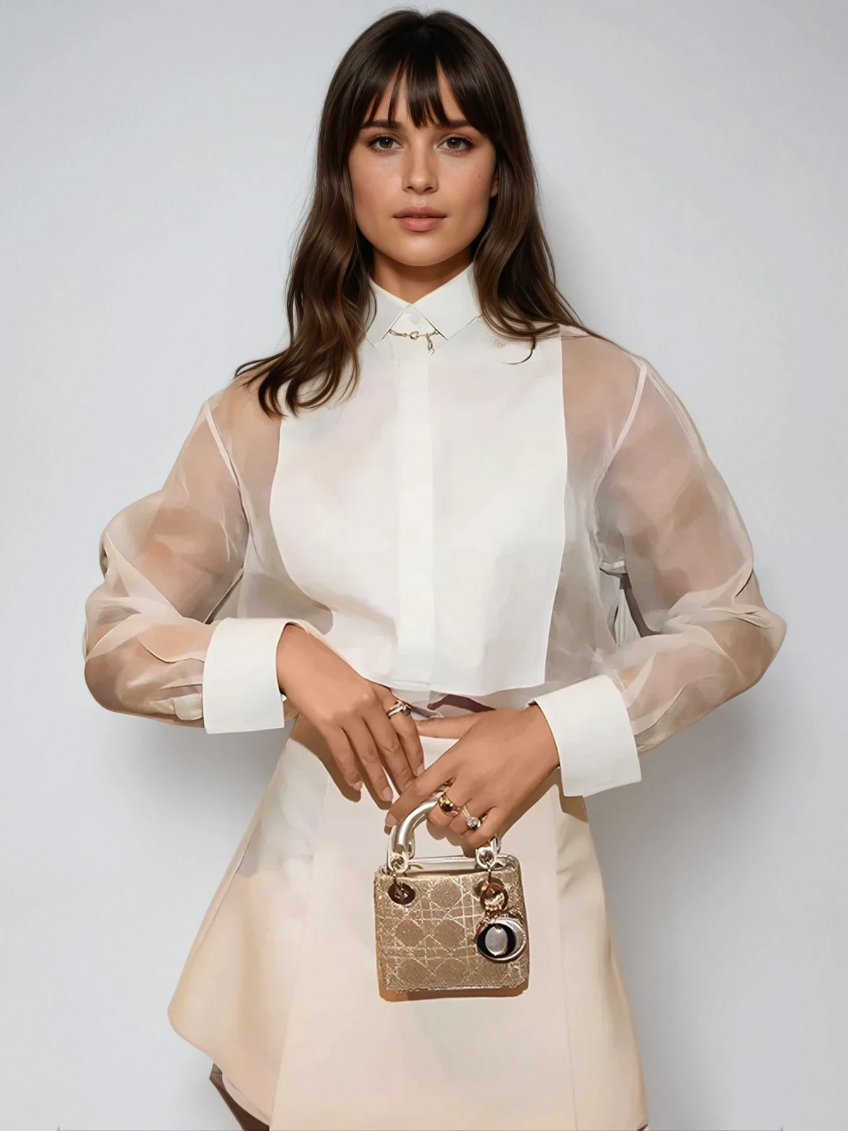 Blusa in Organza Sheer | Maniche Puff | Scollo a Revers