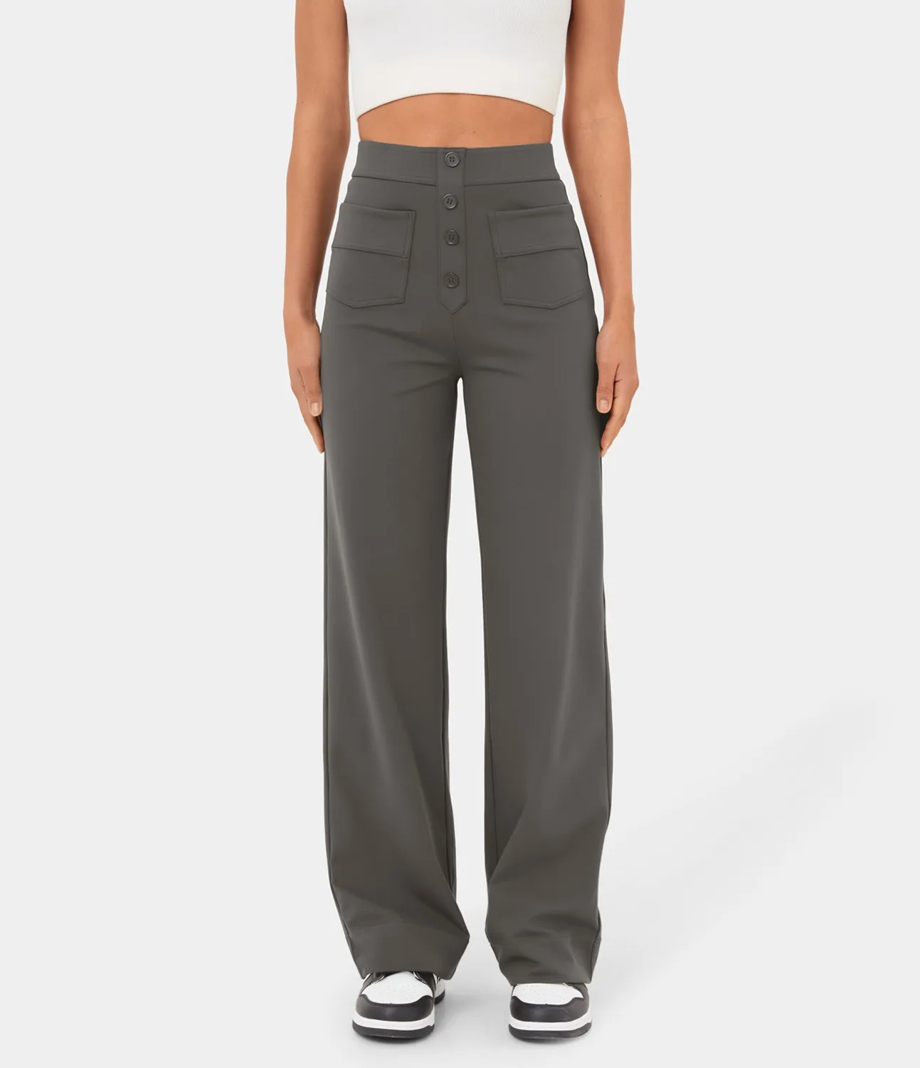 Pantaloni Alta Vita Largo con Dettaglio Tasche