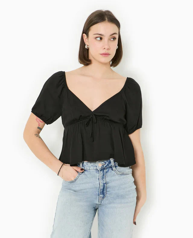 Blusa Peplum | Maniche a Volantino | Scollo a V | Top Estivo Leggero