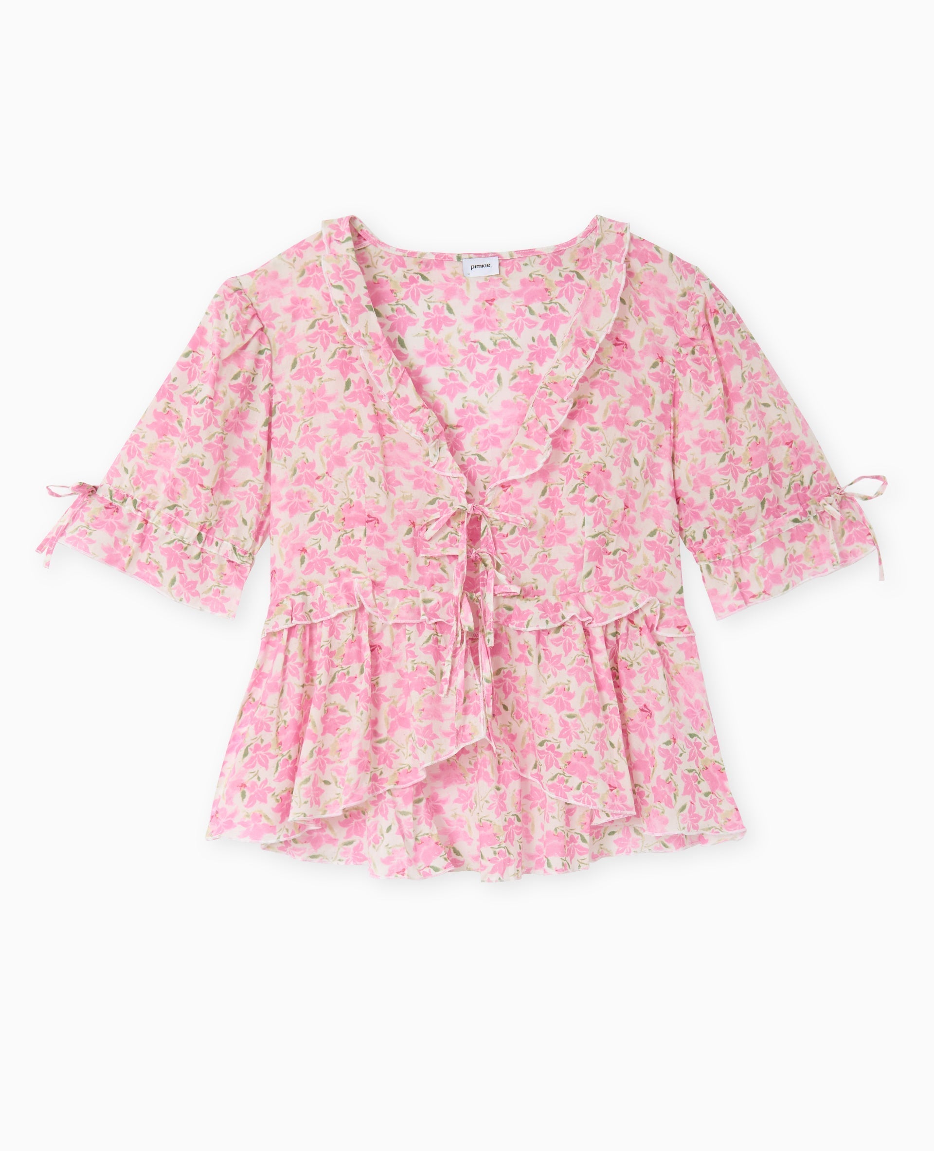 Blusa Floreale Luminosa | Scollo a V Ruffled | Maniche a Palloncino