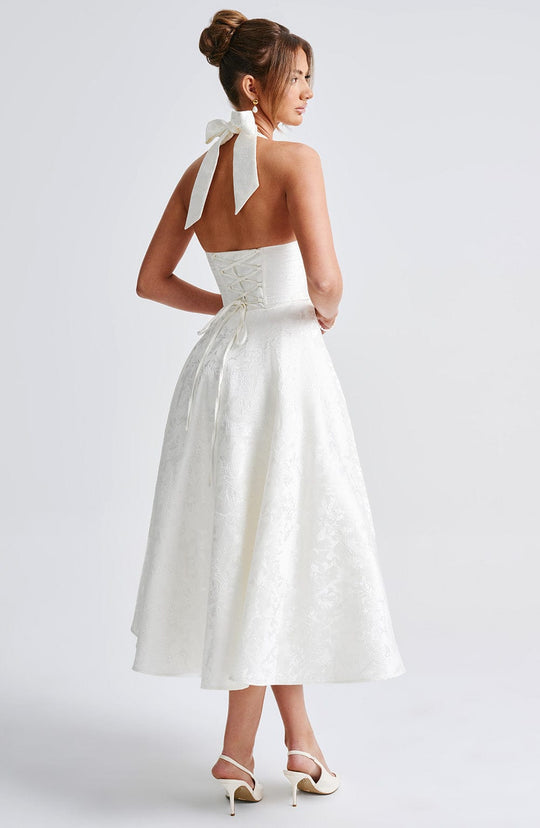 Abito Midi Satinato | Collo alla Halters, Silhouette A-Line
