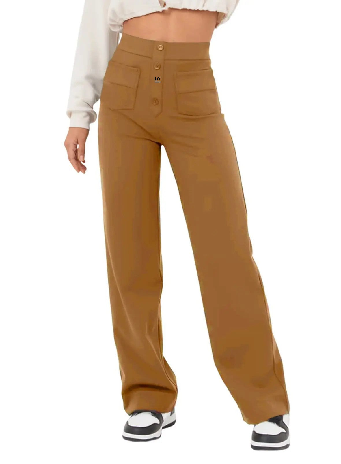 Pantaloni Alta Vita Largo con Dettaglio Tasche