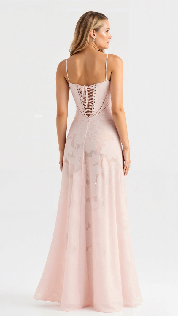 Abito Naya Pizzo Maxi | Sovrapposizione Trasparente | Spaghetti Straps