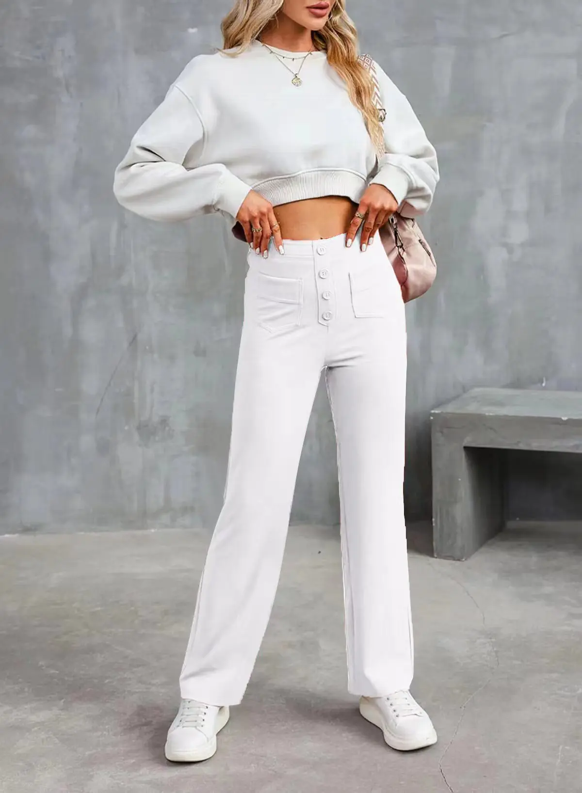 Pantaloni Alta Vita Largo con Dettaglio Tasche