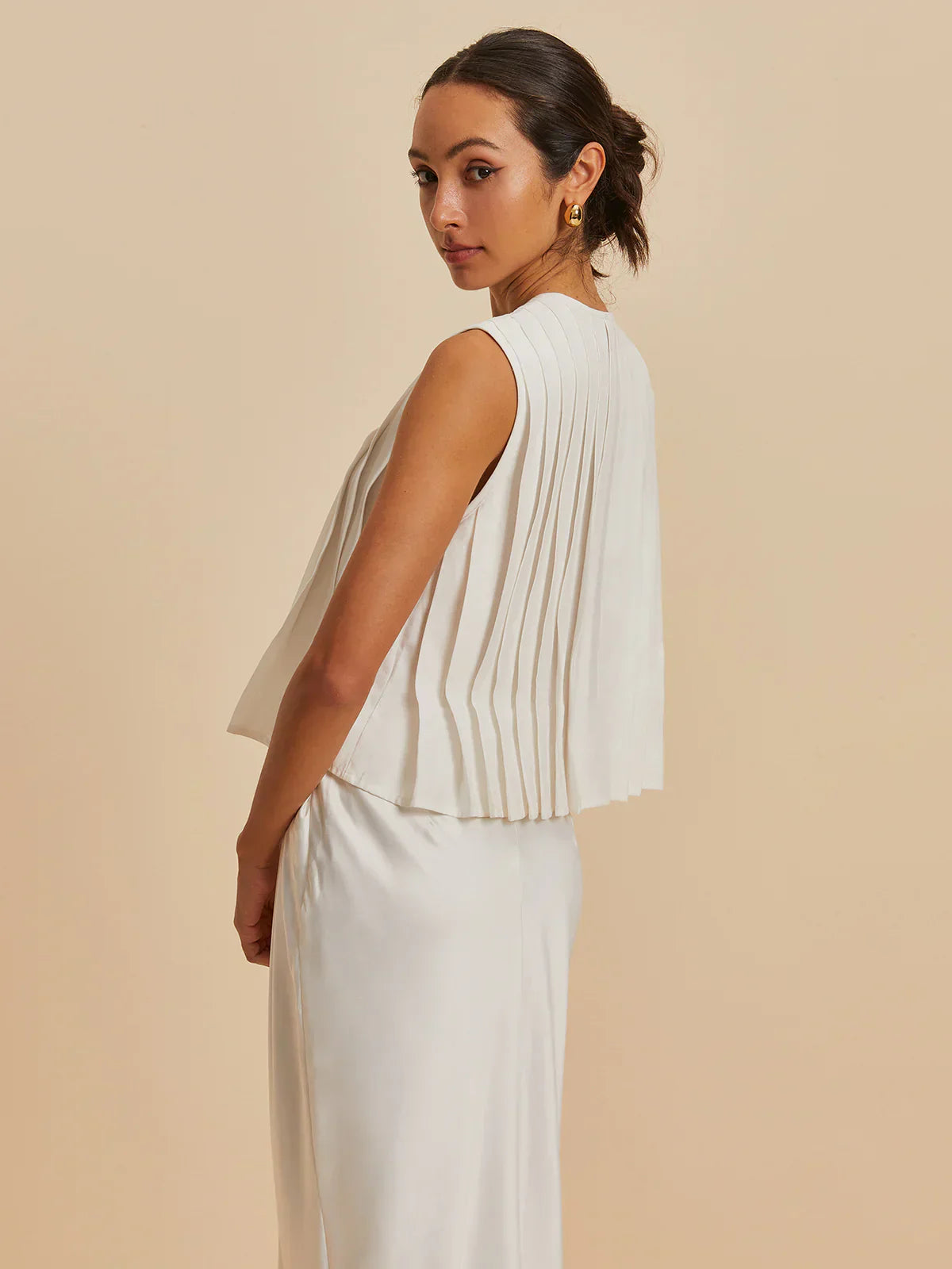 Blusa Senza Maniche con Pleats e Laccetto | Misto Cotone-Lino
