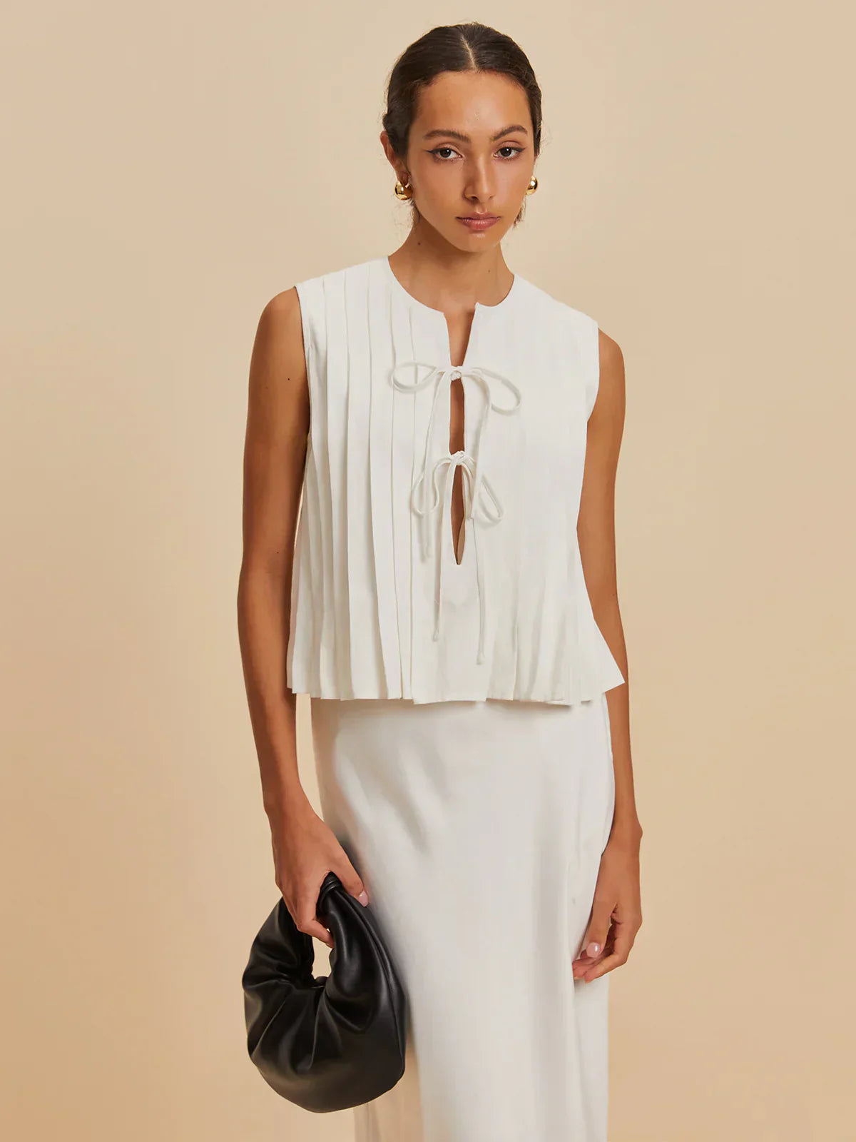 Blusa Senza Maniche con Pleats e Laccetto | Misto Cotone-Lino