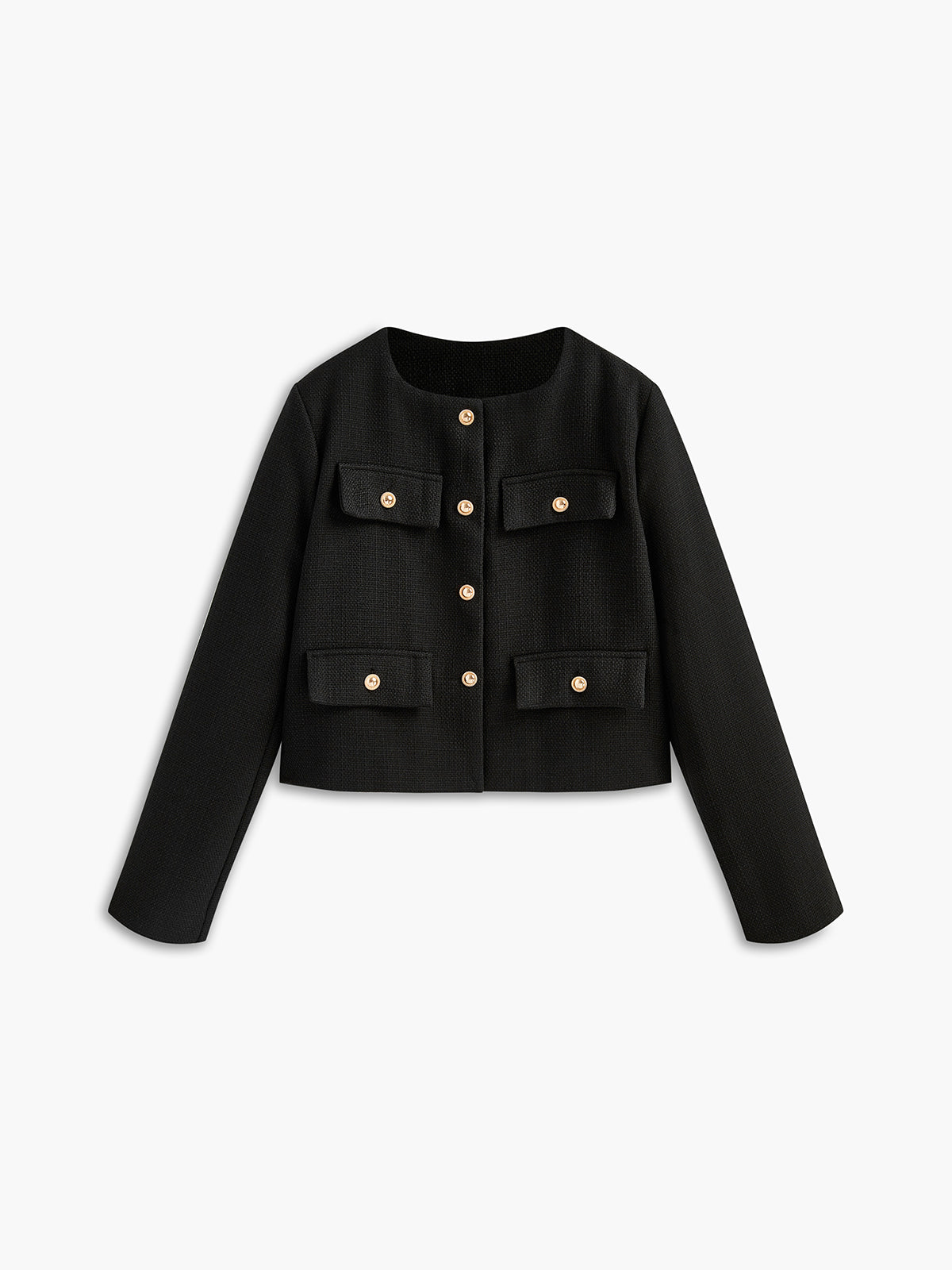 Giacca Tweed Nera Essenza | Bottoni Oro | Corta Strutturata