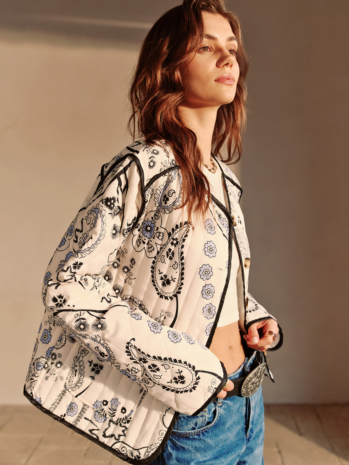 Giacca di Cotone Ricamata | Stampa Floreale | Ispirata al Bohemien