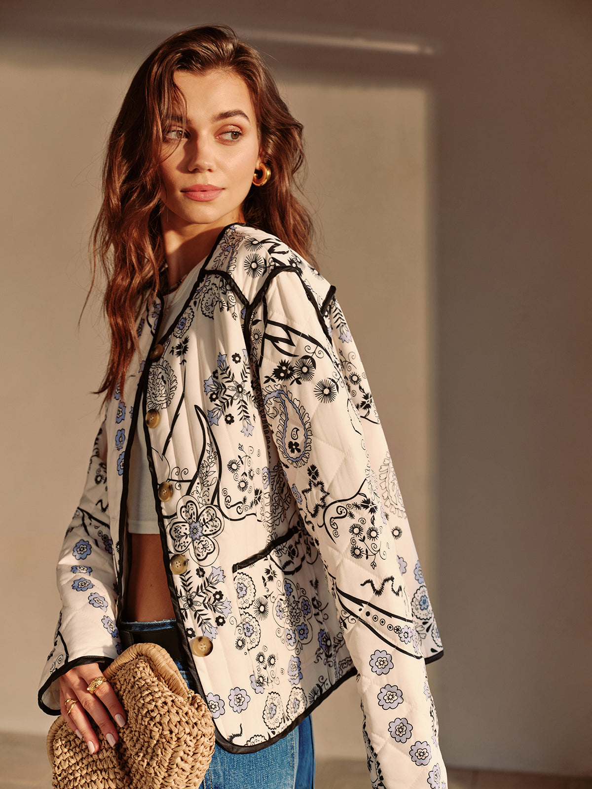 Giacca di Cotone Ricamata | Stampa Floreale | Ispirata al Bohemien