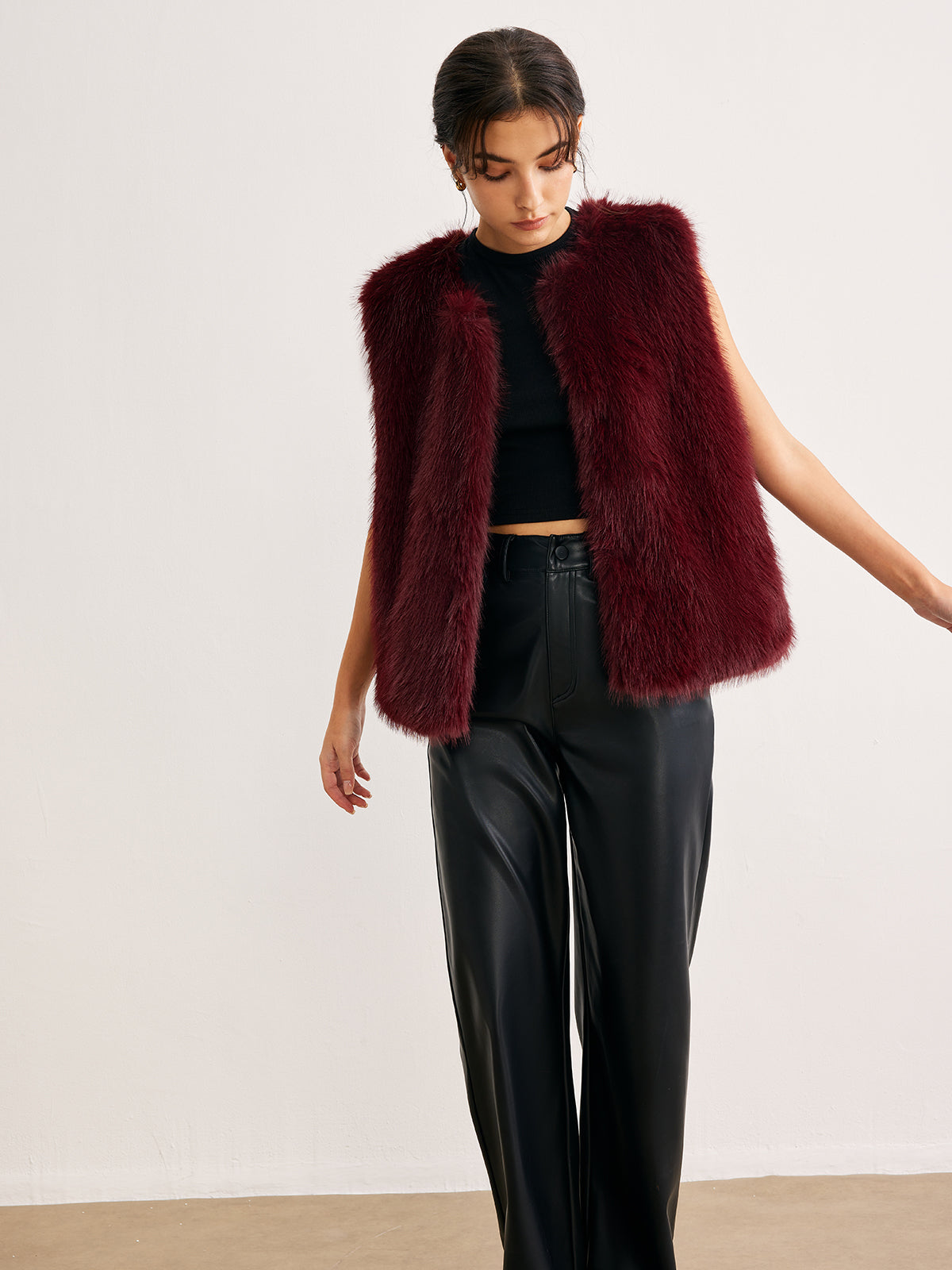 Gilet Pelliccia Sintetica | Bordeaux | Finish Morbido