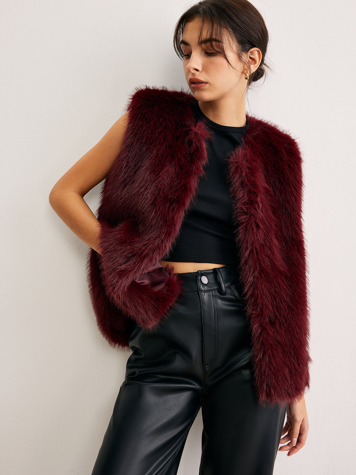 Gilet Pelliccia Sintetica | Bordeaux | Finish Morbido