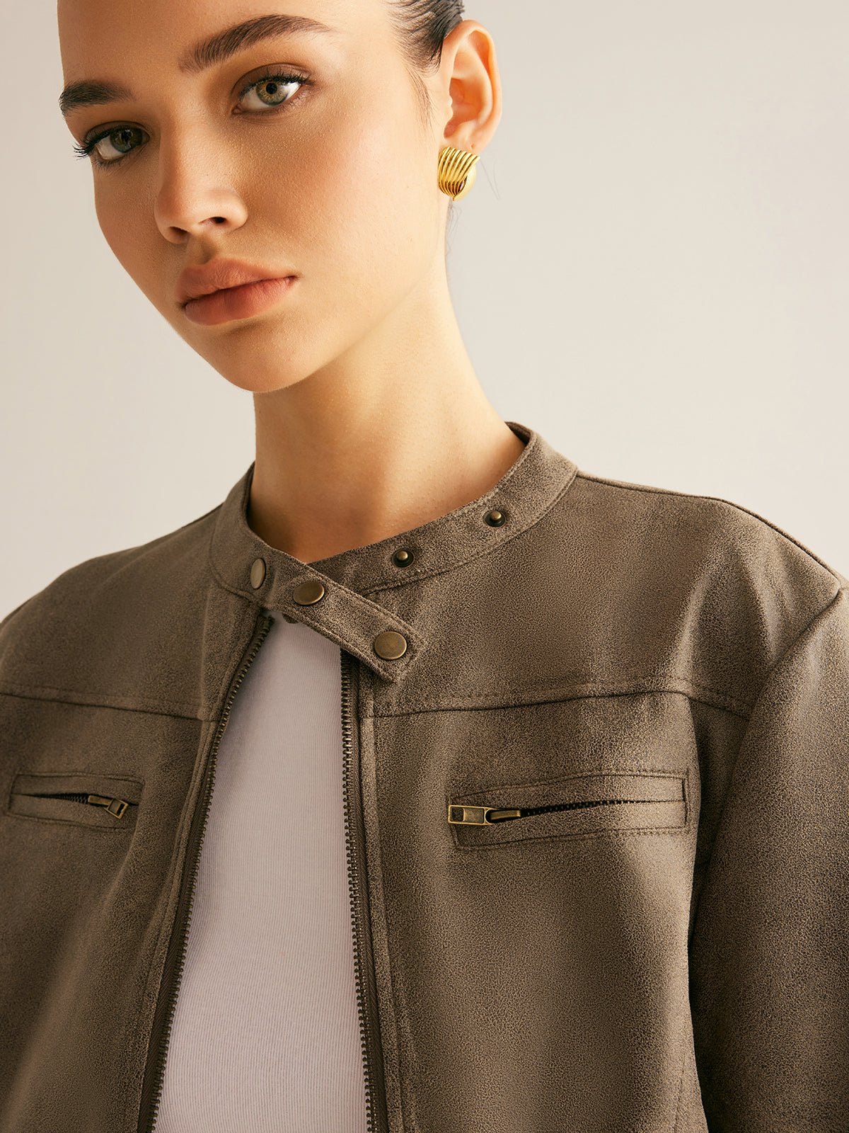 Giacca Cropped Effetto Suede | Stile Minimalista