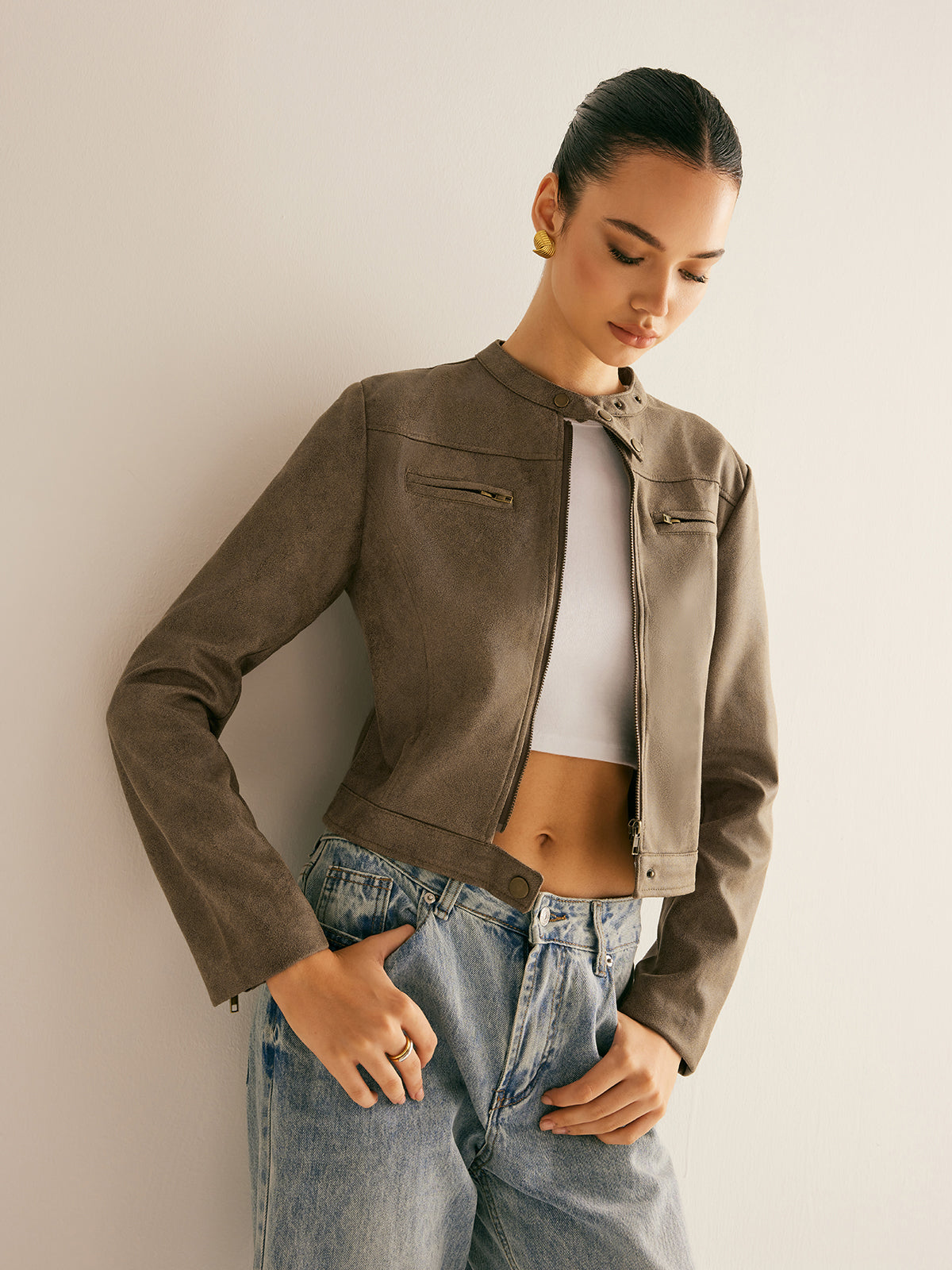 Giacca Cropped Effetto Suede | Stile Minimalista