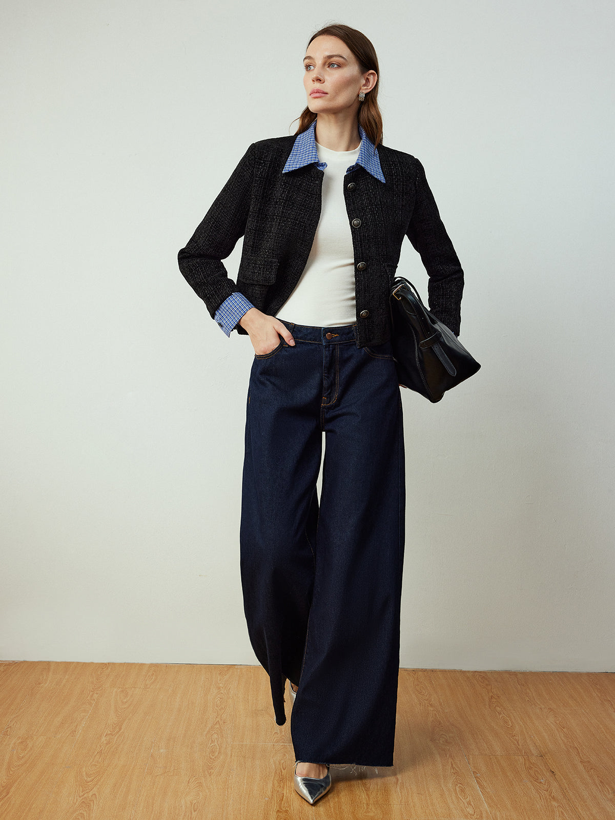 Giacca Tweed Corta | Collo a Contrasto | Silhouette Classica