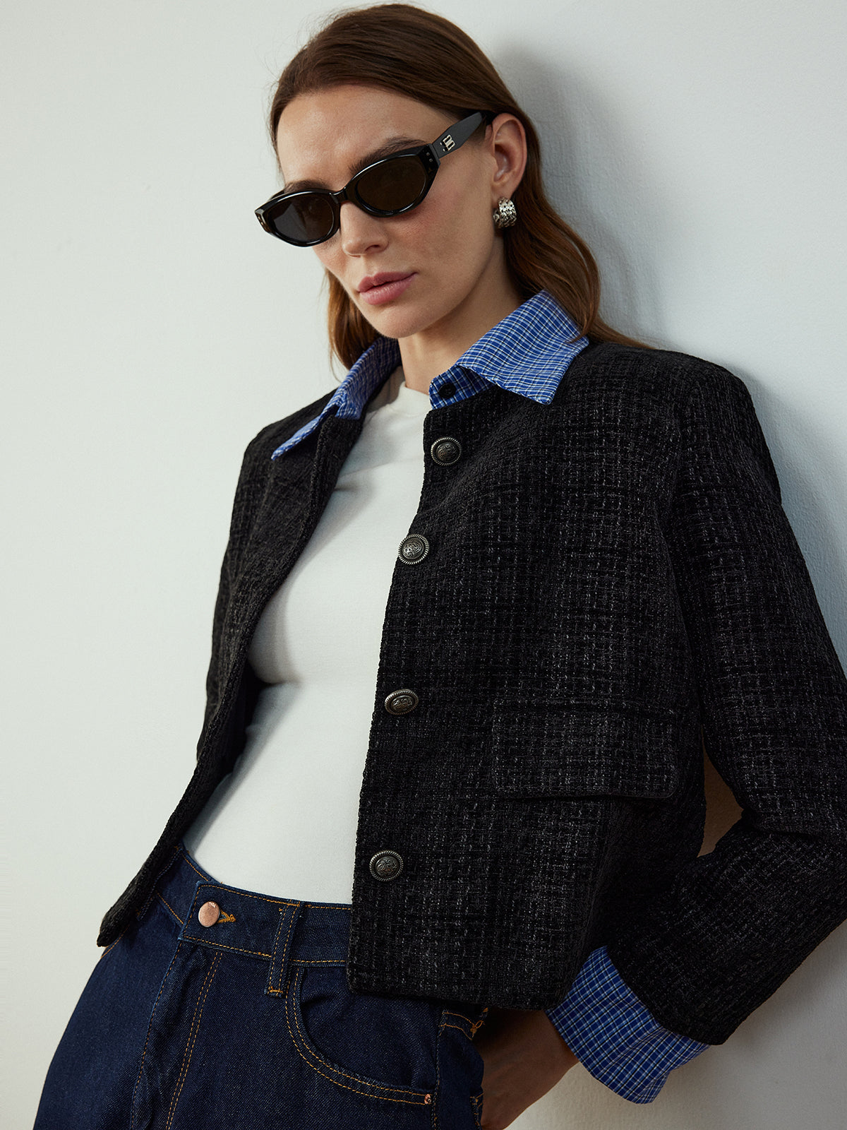 Giacca Tweed Corta | Collo a Contrasto | Silhouette Classica