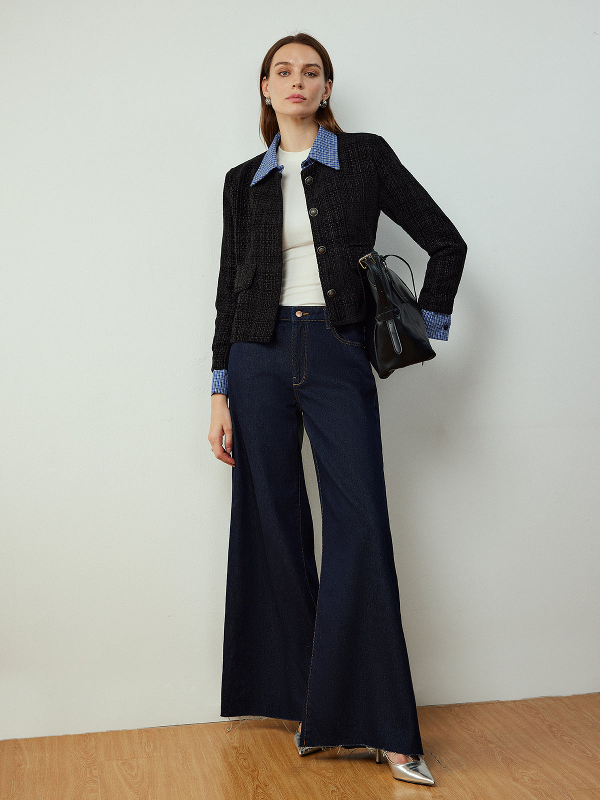 Giacca Tweed Corta | Collo a Contrasto | Silhouette Classica