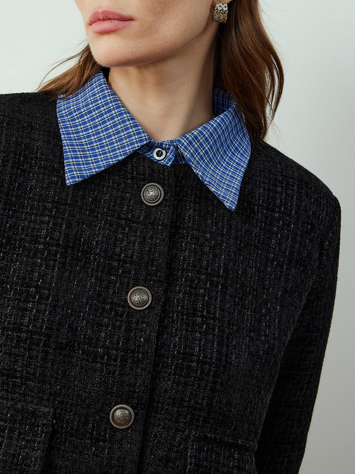 Giacca Tweed Corta | Collo a Contrasto | Silhouette Classica