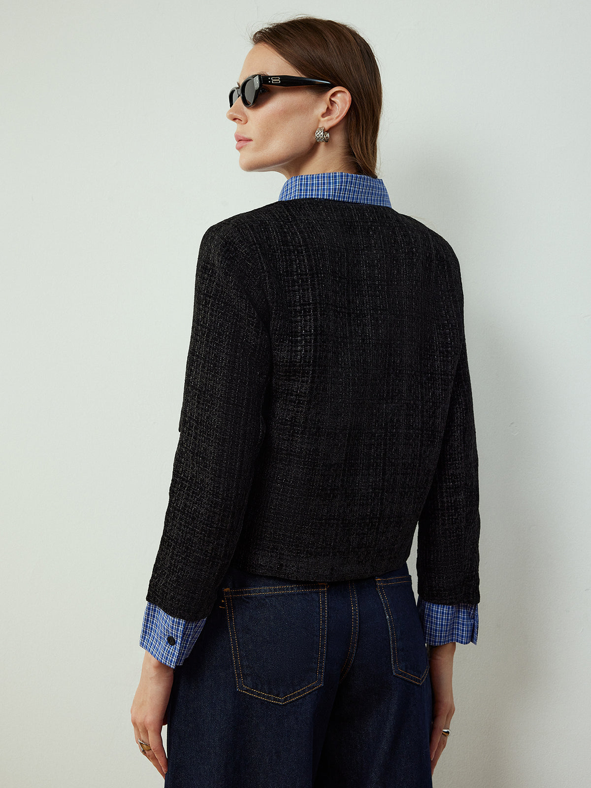Giacca Tweed Corta | Collo a Contrasto | Silhouette Classica