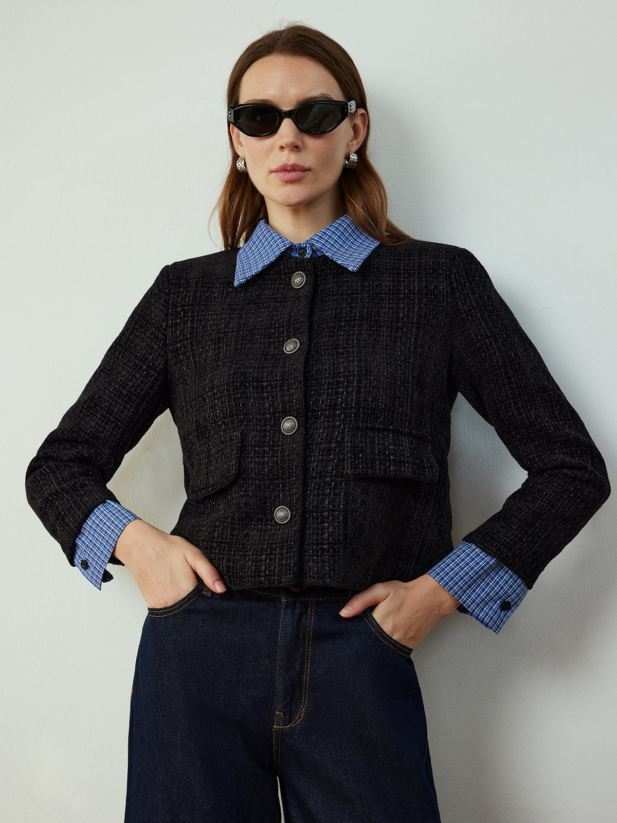 Giacca Tweed Corta | Collo a Contrasto | Silhouette Classica