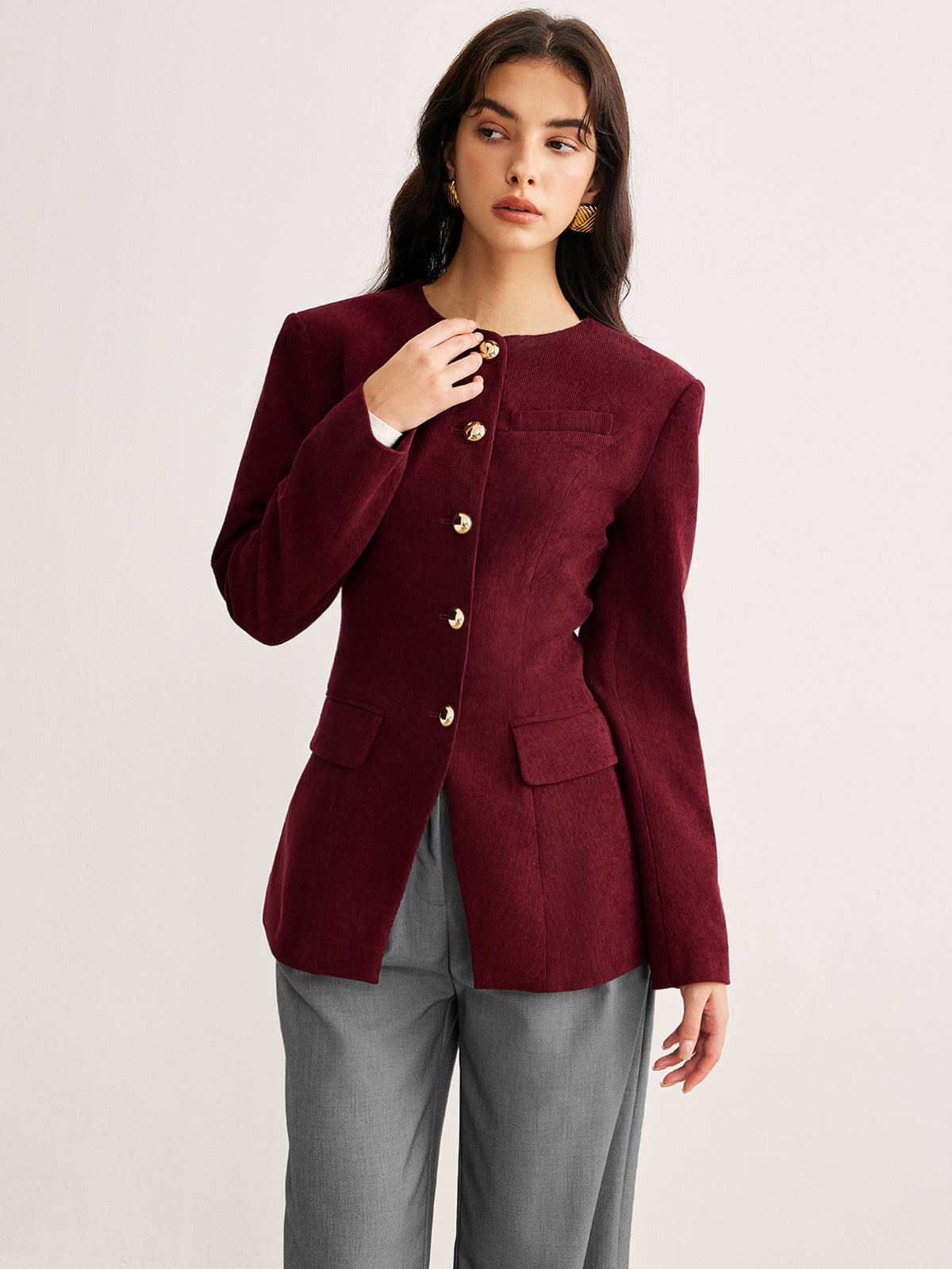 Blazer Fitted Burgundy | Bottoni Oro e Silhouette Strutturata