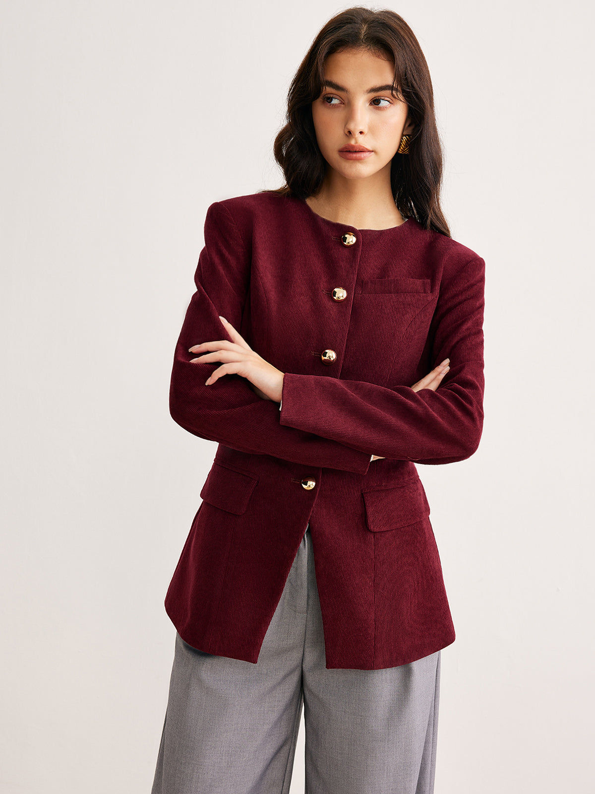 Blazer Fitted Burgundy | Bottoni Oro e Silhouette Strutturata