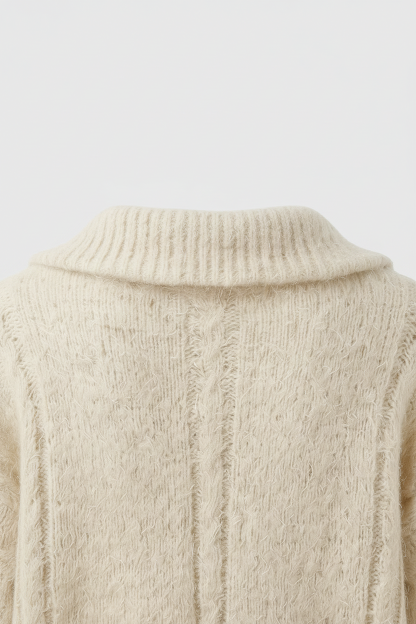 Cardigan Zip in Maglia Cable Knit | Collo a Revers | Vestibilità Relaxed