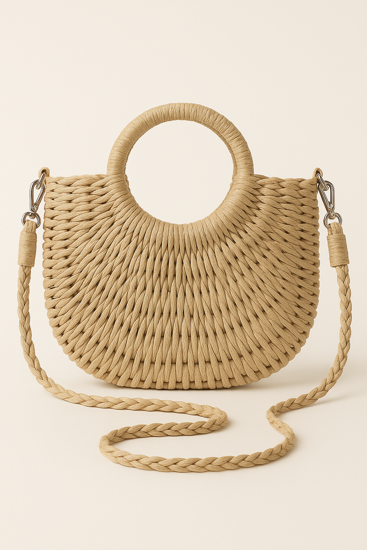 Borsa In Paglia Donna Rotonda A Cesto, Intrecciata In Rattan Sintetico, Con Tracolla Rimovibile E Dettaglio Conchiglia, Perfetta Per Spiaggia, Matrimonio E Vacanze Estive - 5