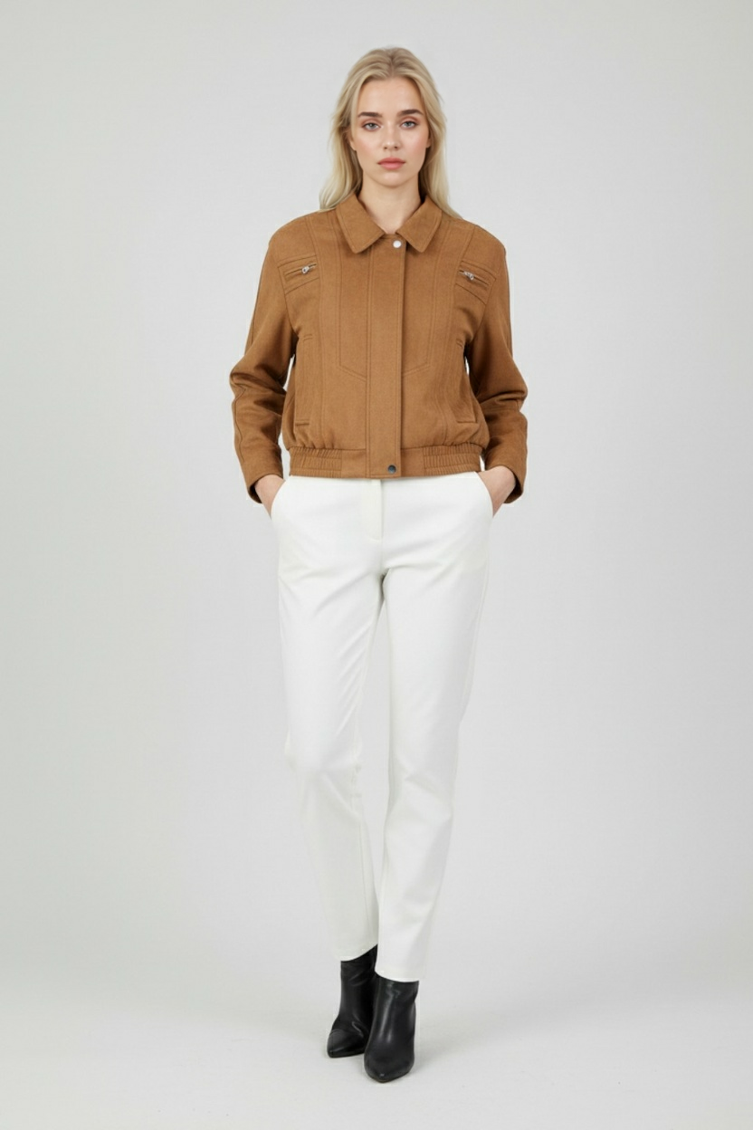 Giacca Bomber Effetto Suede | Zip Frontale | Collo Ribassato