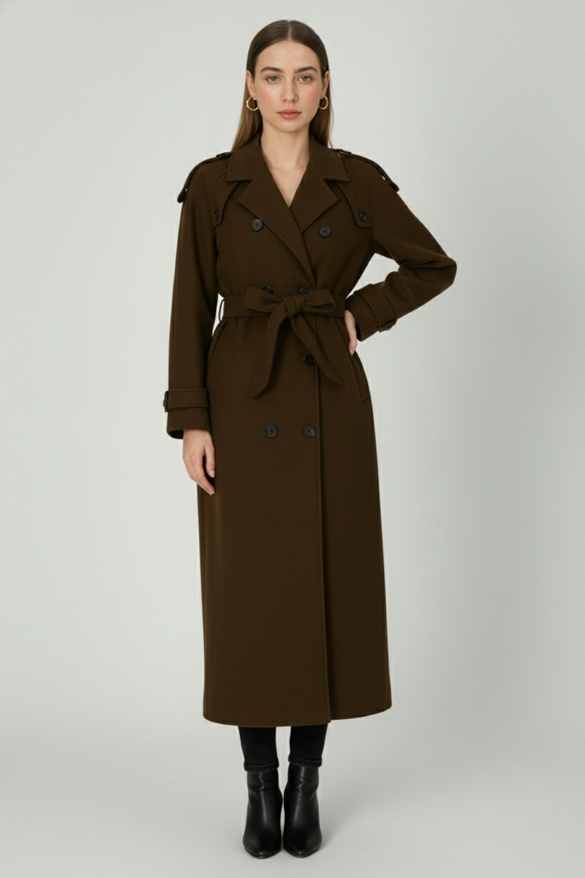 Cappotto Lungo Doppio Petto | Vita Con Cintura | Vestibilità Relaxed