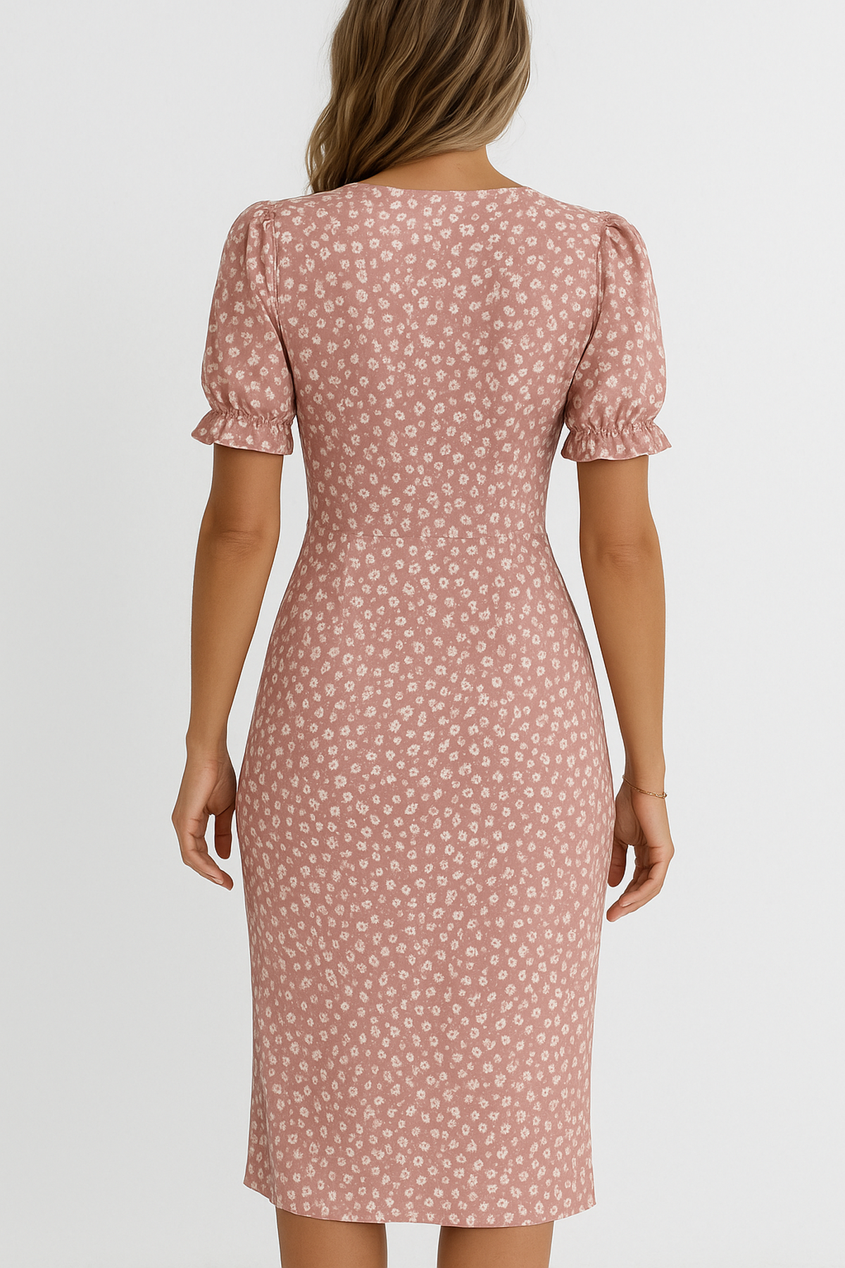 Abito Midi V-Neck Essenza | Maniche Puff | Dettaglio Incrociato